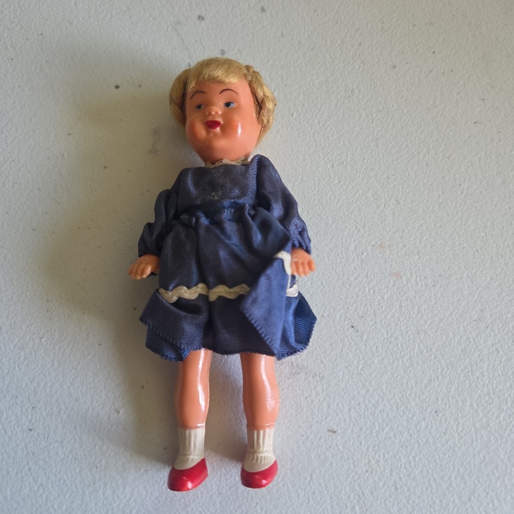 Vintage German Celluloid Girl Doll 4.5" 1940's  Play Toy